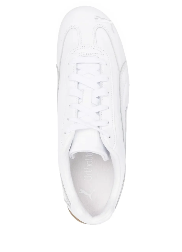 White Slim Low-Top Sneakers with Tan Wraparound Sole