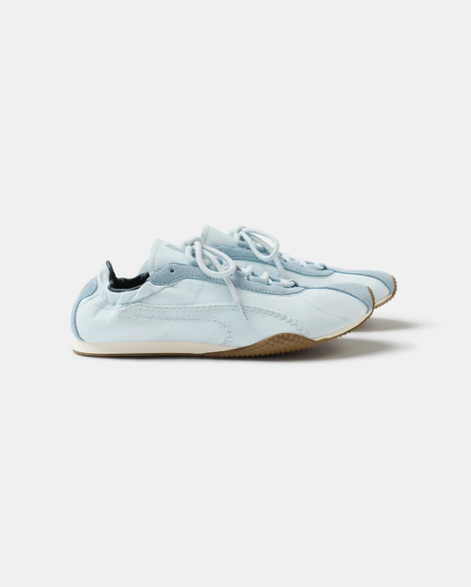 White & Pale Blue Slim Low-Top Sneakers with Gum Sole Accents