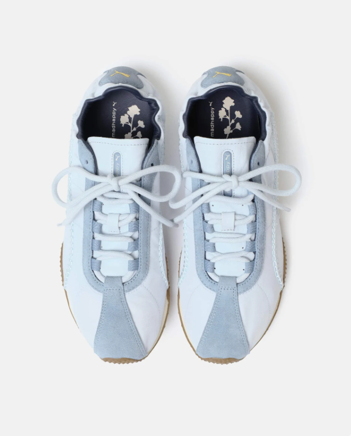 White & Pale Blue Slim Low-Top Sneakers with Gum Sole Accents