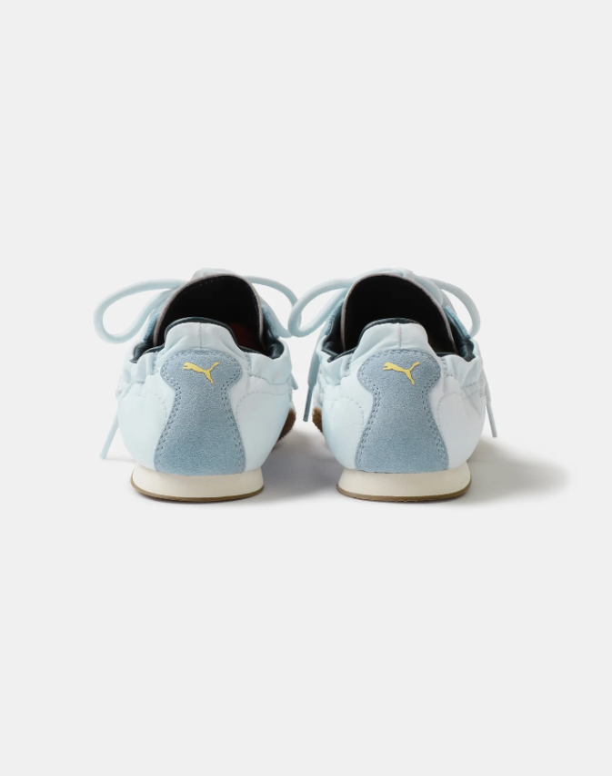 White & Pale Blue Slim Low-Top Sneakers with Gum Sole Accents