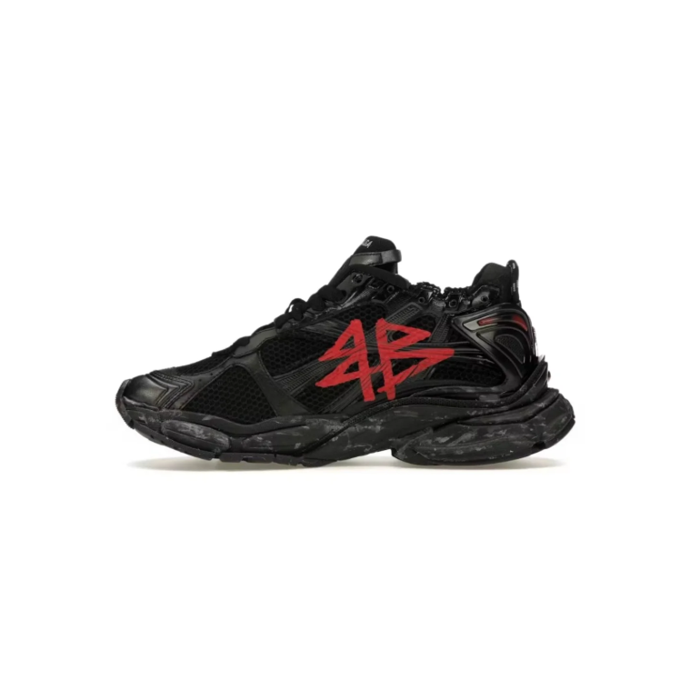 Black & Red Graffiti-Style Chunky Sneakers with Sculpted Sole