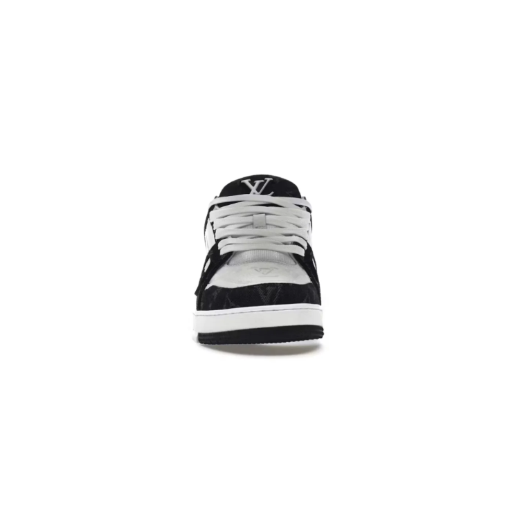 Black & White Low-Top Court Sneakers with Graphic Heel Details