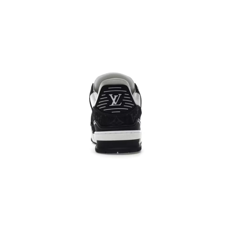 Black & White Low-Top Court Sneakers with Graphic Heel Details