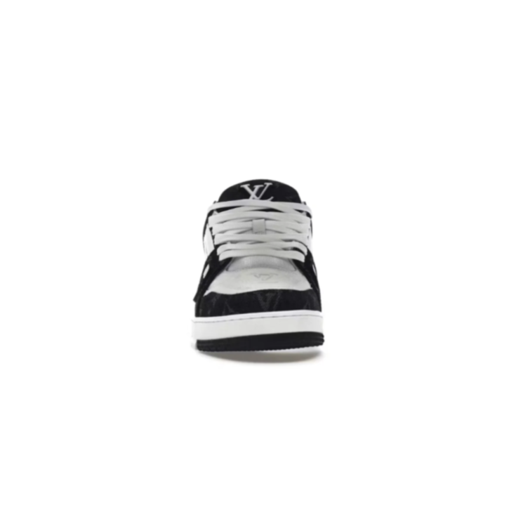 Black & White Low-Top Court Sneakers with Graphic Heel Details