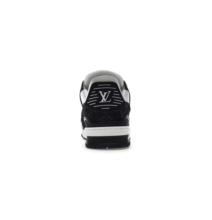 Black & White Low-Top Court Sneakers with Graphic Heel Details