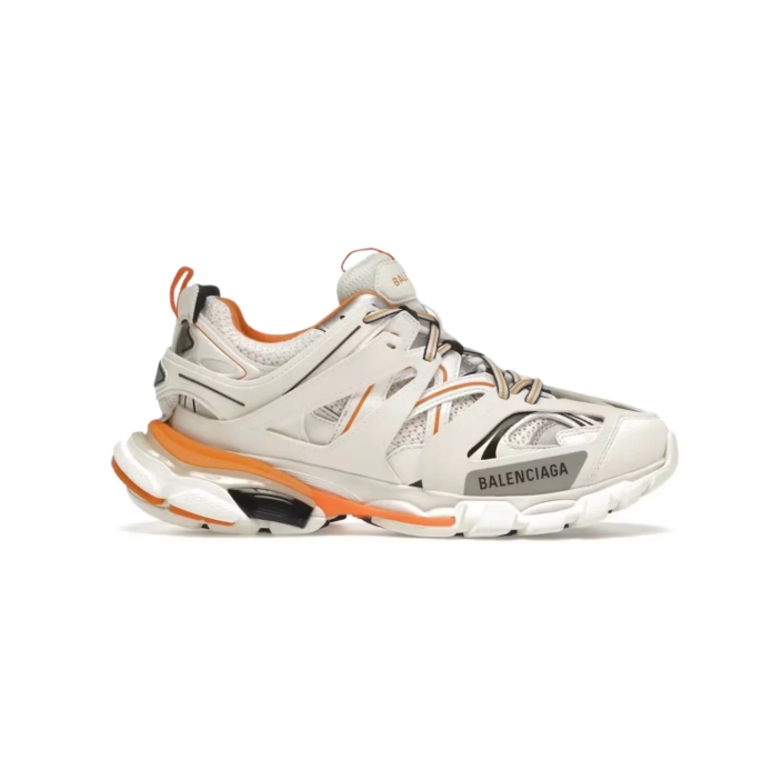 Balenciaga White & Gray Chunky Sneakers with Orange Accents