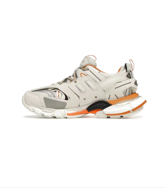 Balenciaga White & Gray Chunky Sneakers with Orange Accents