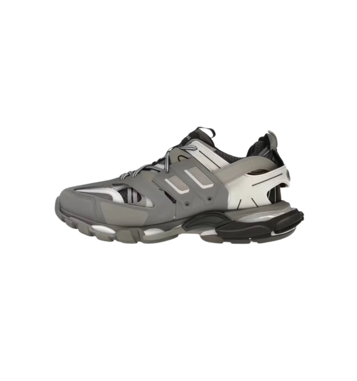 Balenciaga Gray & White Layered Chunky Sneakers with Silver-Tone Accents