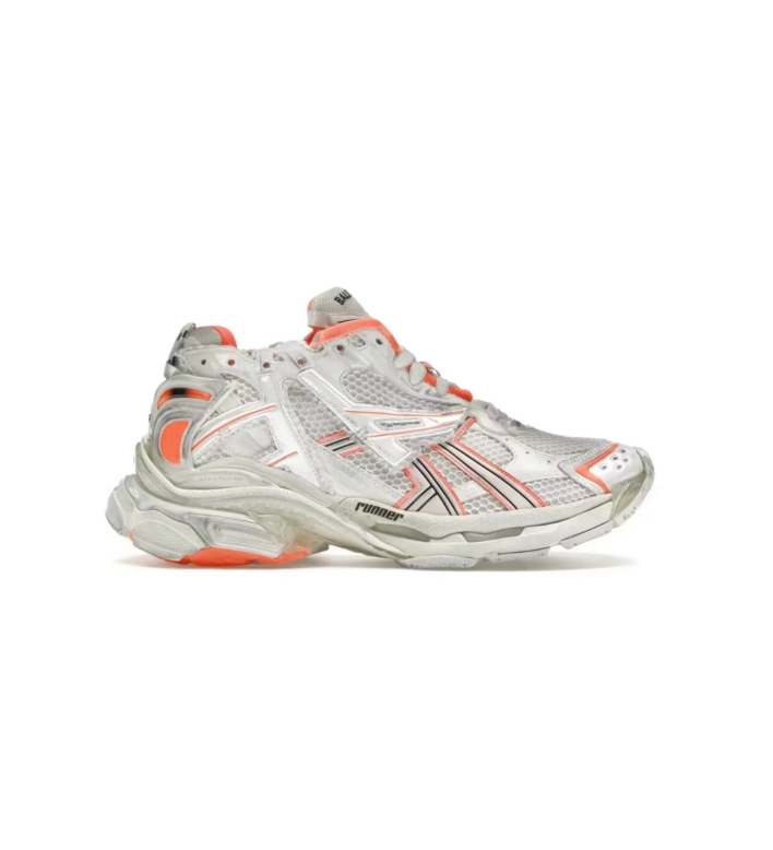 Balenciaga White & Silver-Tone Layered Sneakers with Orange Accents