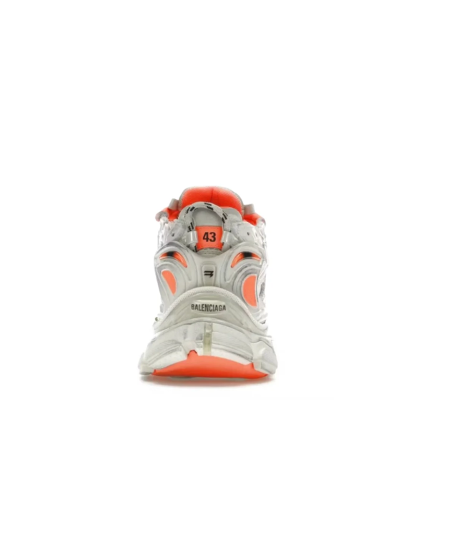 Balenciaga White & Silver-Tone Layered Sneakers with Orange Accents
