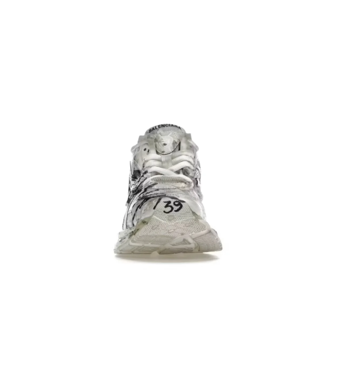 Balenciaga White Graffiti-Style Layered Sneakers with Distressed-Look Sole