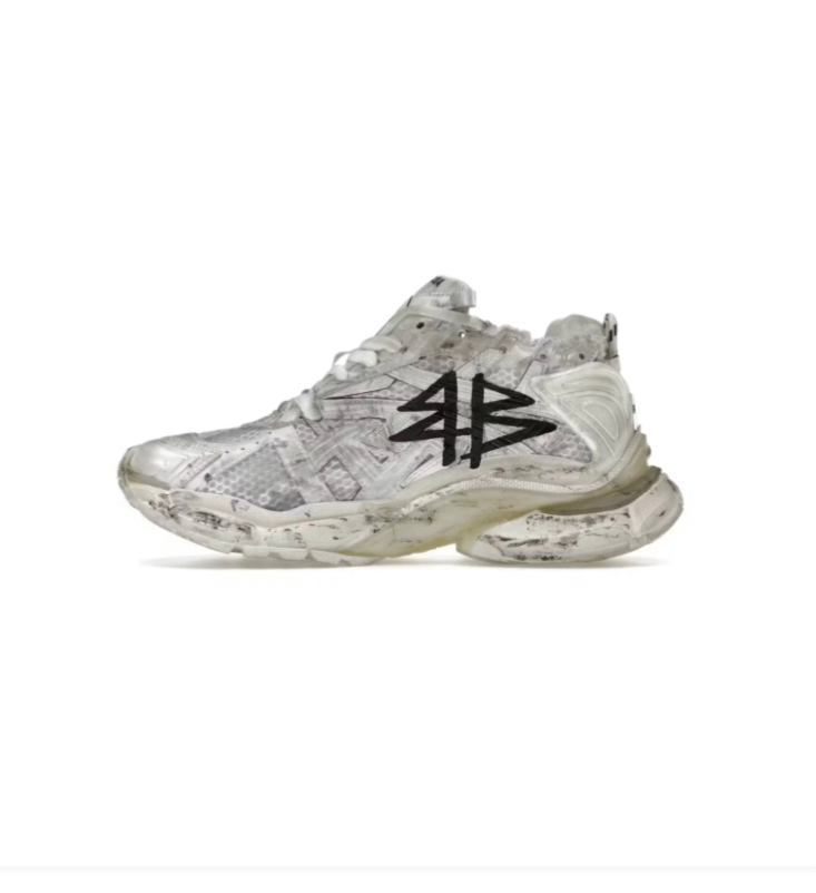 Balenciaga White Graffiti-Style Layered Sneakers with Distressed-Look Sole