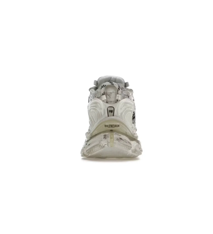 Balenciaga White Graffiti-Style Layered Sneakers with Distressed-Look Sole
