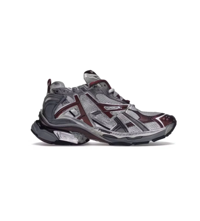 Balenciaga Gray & Burgundy Layered Sneakers with Silver-Tone Accents