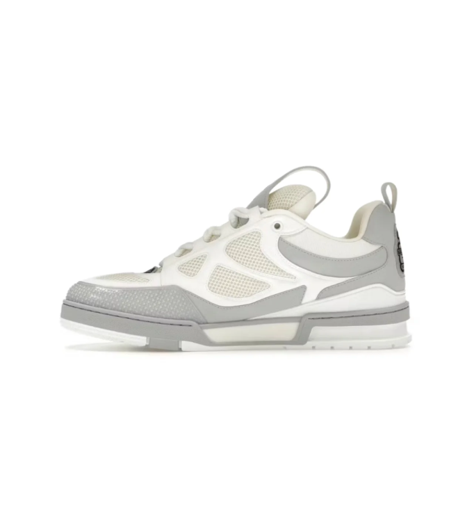 Louis Vuitton White & Light Gray Low-Top Sneakers with Floral Details