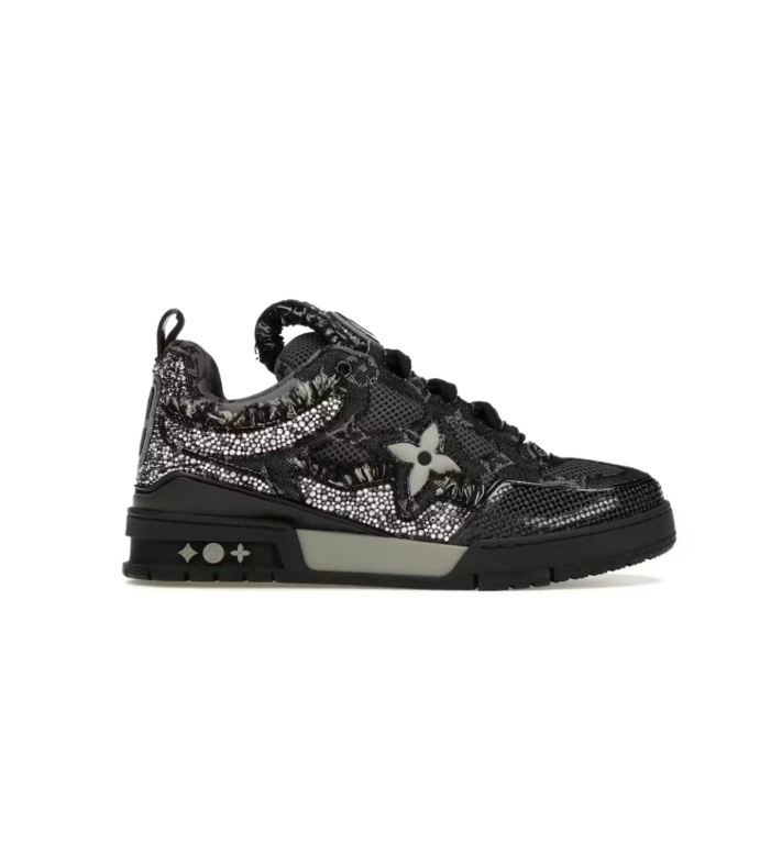 Louis Vuitton Black Low-Top Sneakers with Silver-Tone Details & Frayed Trim