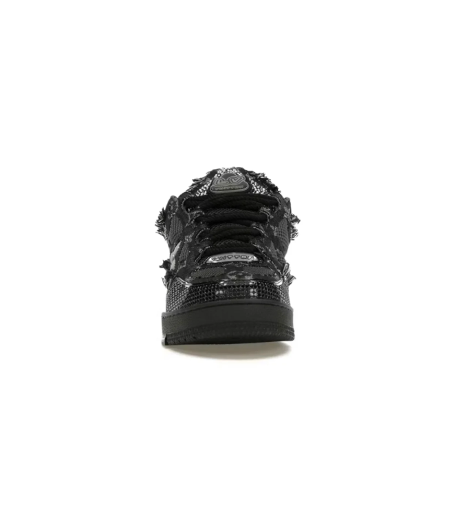 Louis Vuitton Black Low-Top Sneakers with Silver-Tone Details & Frayed Trim