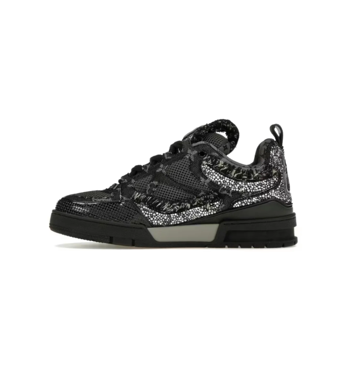 Louis Vuitton Black Low-Top Sneakers with Silver-Tone Details & Frayed Trim