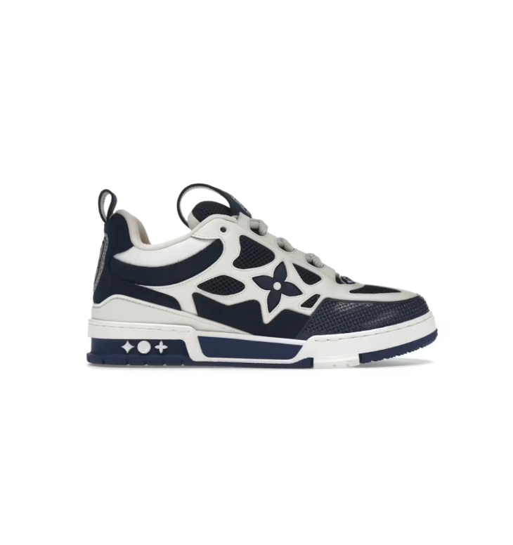 Louis Vuitton Navy & White Low-Top Sneakers with Floral Details