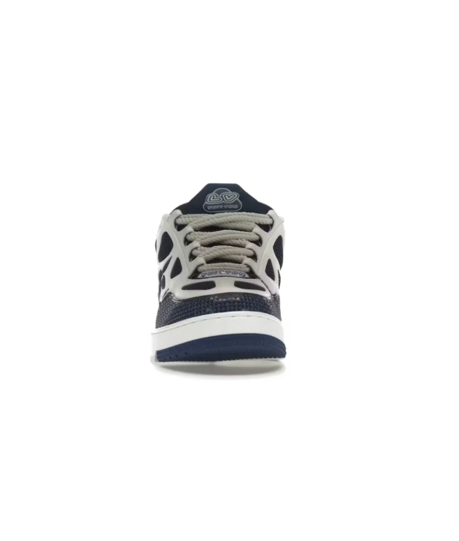 Louis Vuitton Navy & White Low-Top Sneakers with Floral Details
