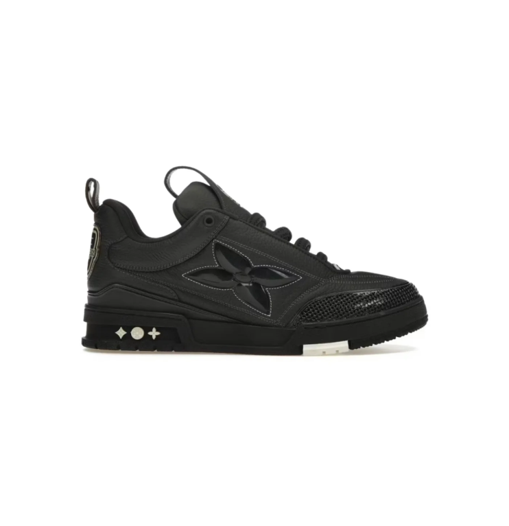 Louis Vuitton Black Low-Top Sneakers with Tonal Floral Details