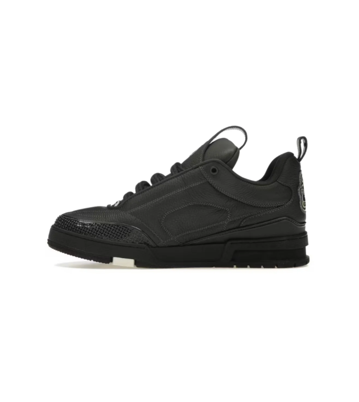 Louis Vuitton Black Low-Top Sneakers with Tonal Floral Details