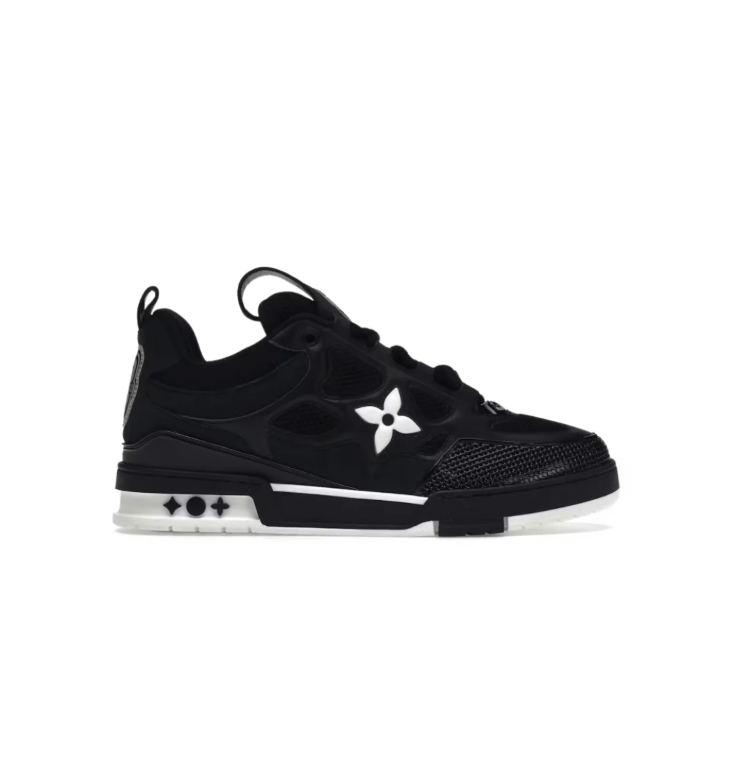 Louis Vuitton Black & White Low-Top Sneakers with Floral Details