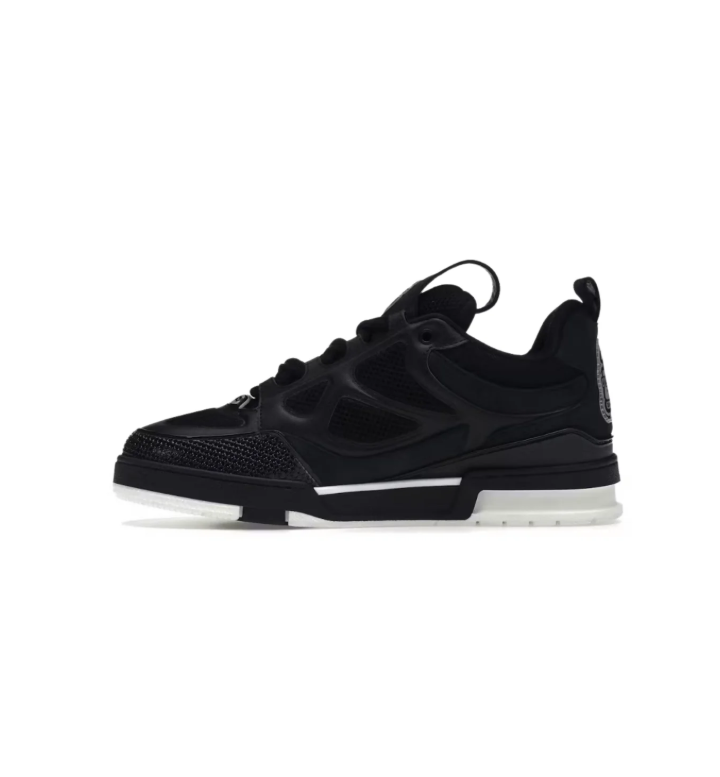 Louis Vuitton Black & White Low-Top Sneakers with Floral Details
