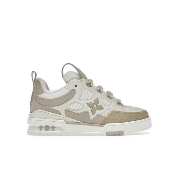 Louis Vuitton White & Beige Low-Top Sneakers with Floral Details