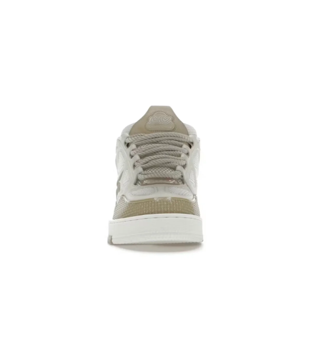 Louis Vuitton White & Beige Low-Top Sneakers with Floral Details