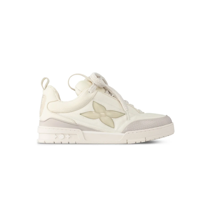 Louis Vuitton Cream & Light Gray Low-Top Sneakers with Oversized Floral Details