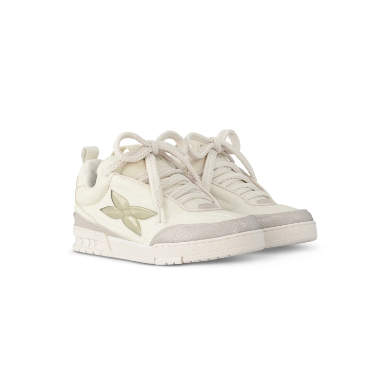 Louis Vuitton Cream & Light Gray Low-Top Sneakers with Oversized Floral Details