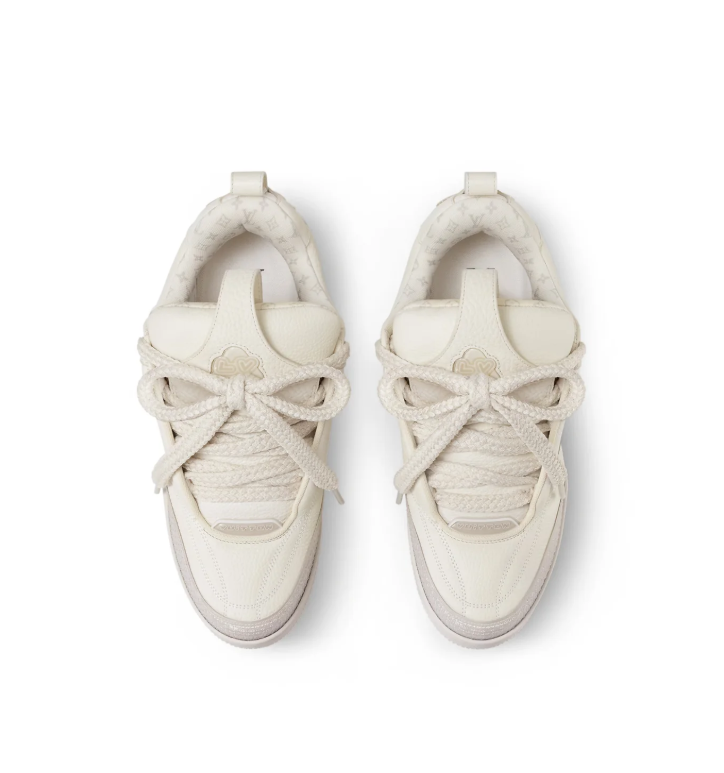 Louis Vuitton Cream & Light Gray Low-Top Sneakers with Oversized Floral Details