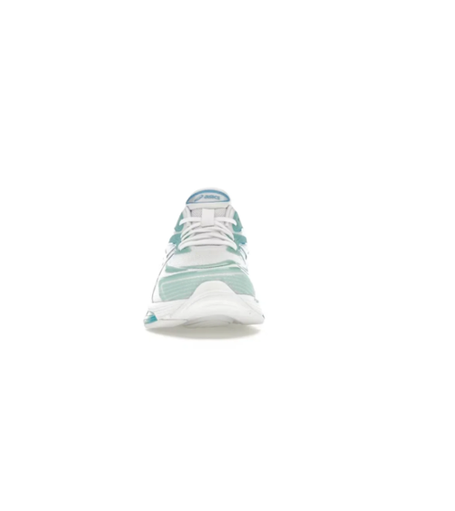 ASICS White and Mint Low-Top Sneakers with Blue Sole Accents