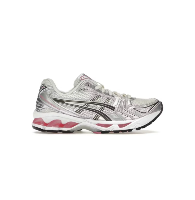 ASICS White and Silver Mesh Low-Top Sneakers with Pink Accents
