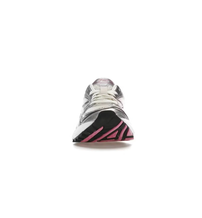 ASICS White and Silver Mesh Low-Top Sneakers with Pink Accents