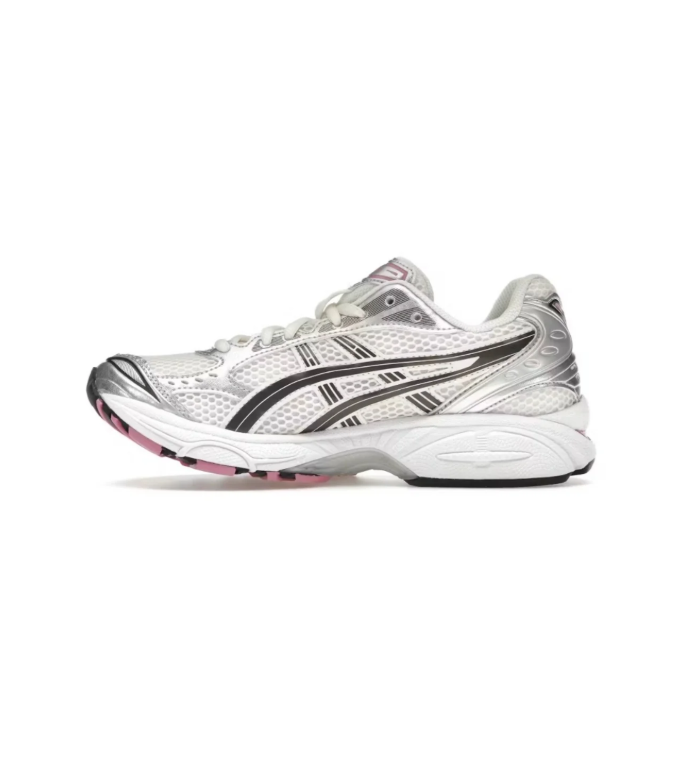ASICS White and Silver Mesh Low-Top Sneakers with Pink Accents