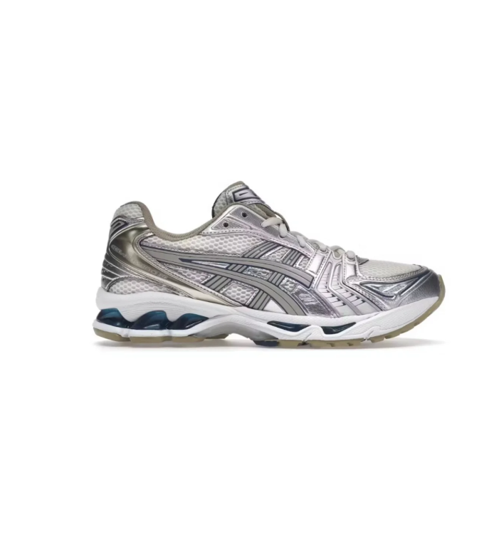 ASICS White and Silver Mesh Low-Top Sneakers with Olive Accents