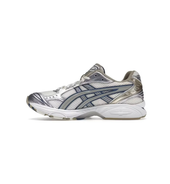 ASICS White and Silver Mesh Low-Top Sneakers with Olive Accents